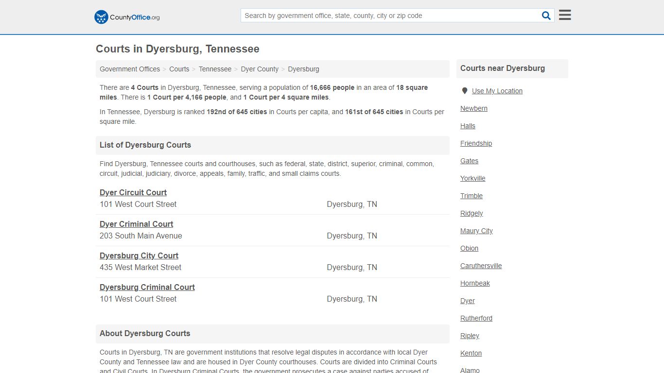 Courts - Dyersburg, TN (Court Records & Calendars)